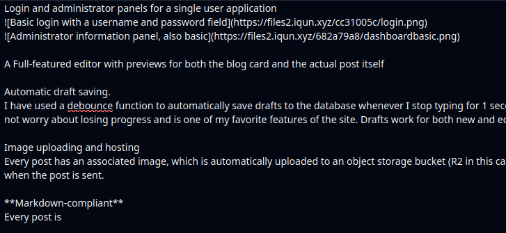 Image of this post in the works, showing text on the screen that is in my simple editor on the admin side of the site